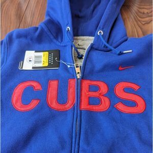 NWT Nike Womens Small Chicago Cubs Heavyweight Zip Up Hooded Sweatshirt Blue Red